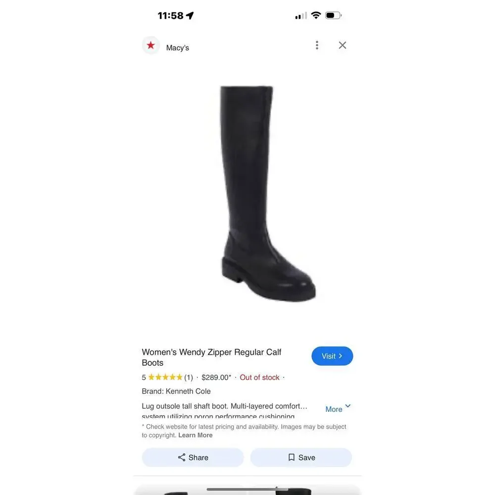 Kenneth Cole Gentle Souls Women's Wendy Zipper Regular Calf Boots Size 8.5 NWB